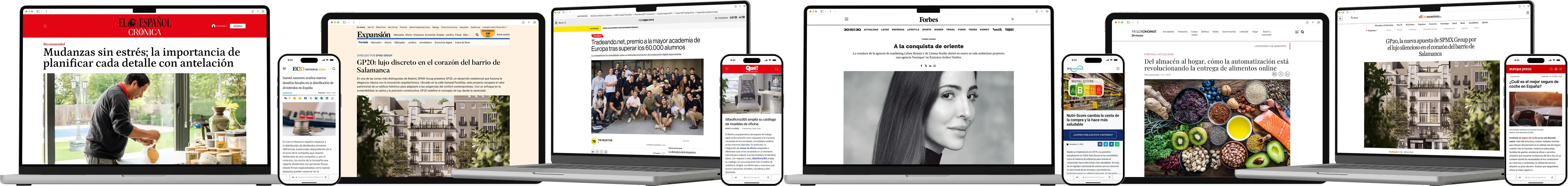 Laptops and phones showing published news articles
